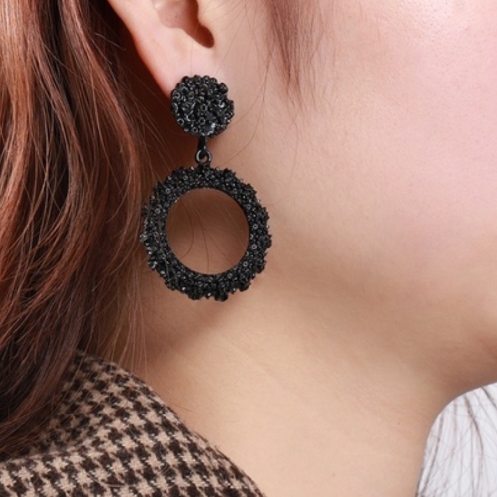 SOLD!! Black Circle Encrusted Earrings